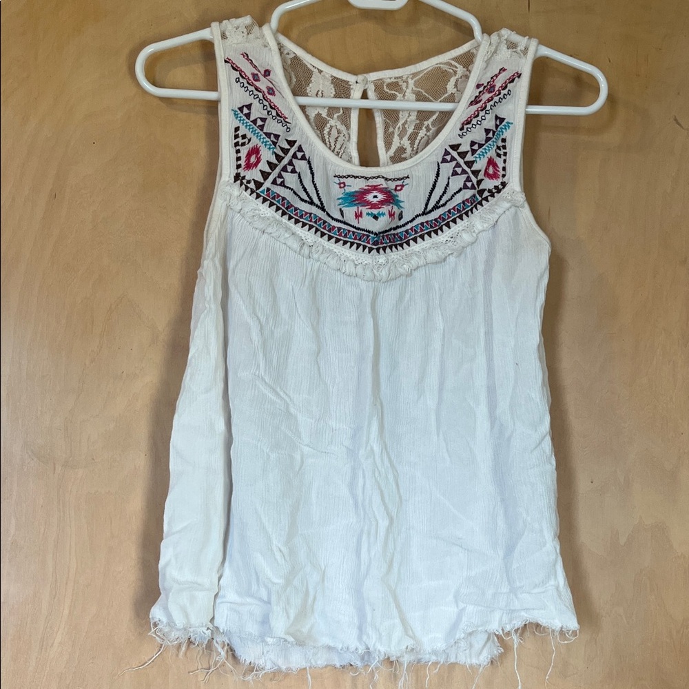 Embroidered White Sleeveless Top